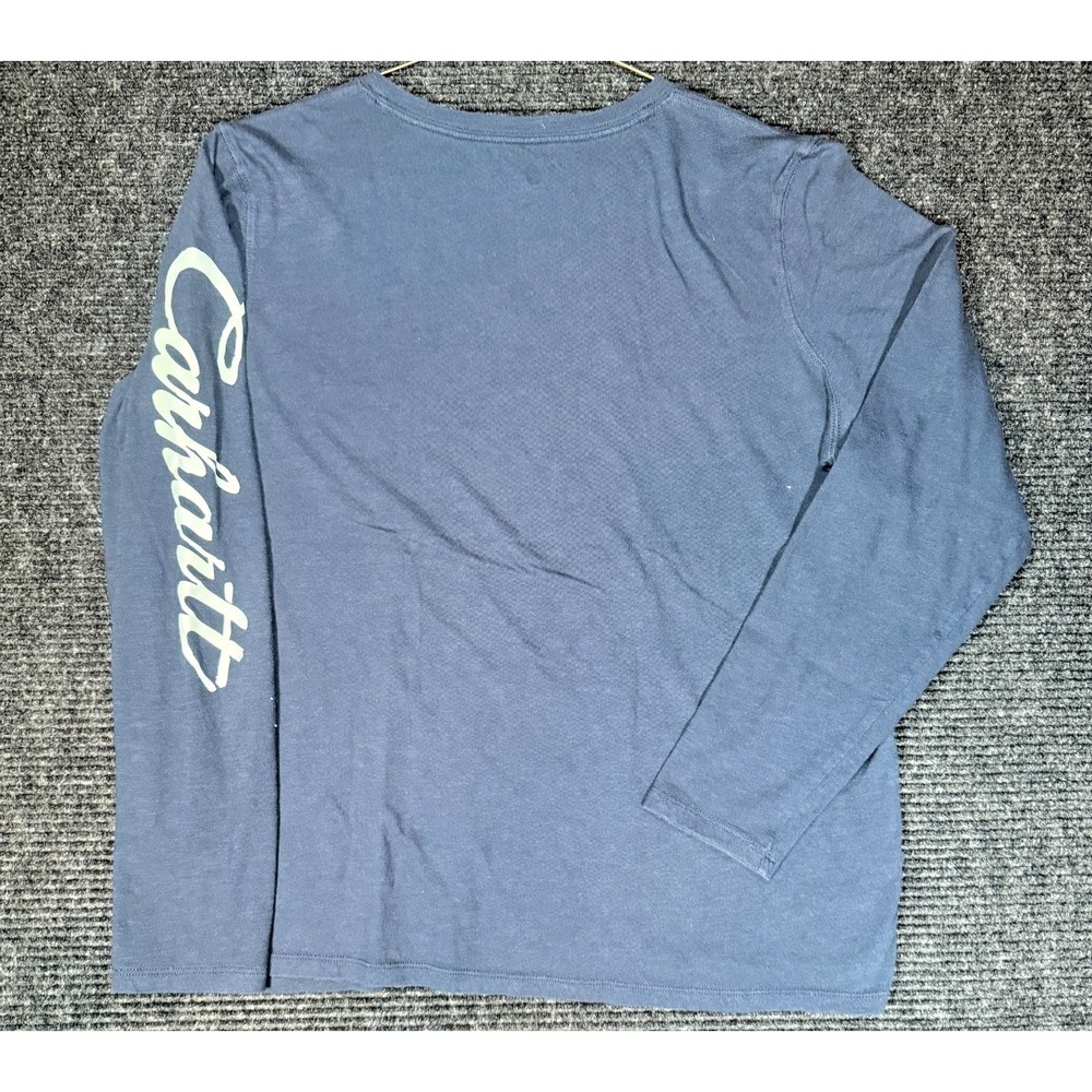 Carhartt Womens XL 16-18 Long Sleeve V-Neck Shirt Slate Blue Script Sleeve Logo - Picture 2 of 4